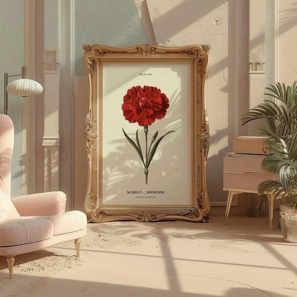 Original Vintage Red Carnation Art Print + Digital Copy, Ohio State Flower - Picture 6 of 10